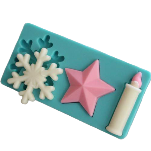 Candle, snowflake, star Silicone fondant mould, size of mould 9.5x4.5cm