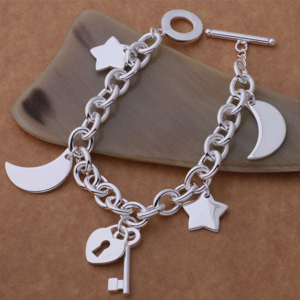 Silver Star Moon Charm Bracelet- LS AB248