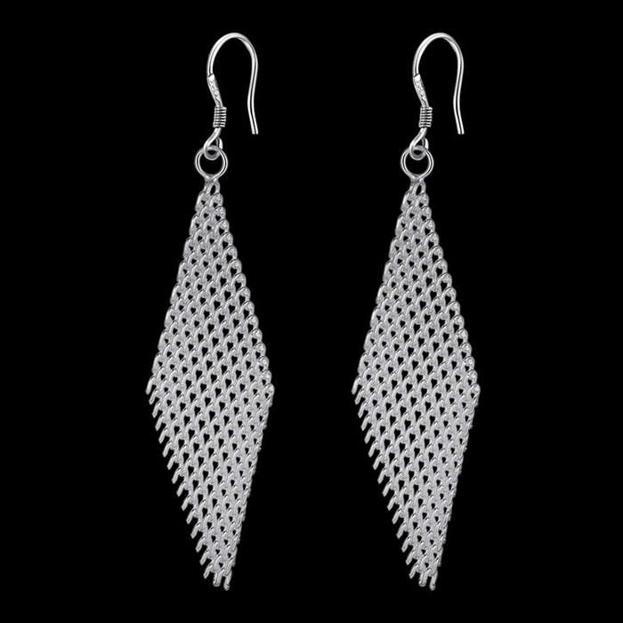 Lucky Silver - Silver Designer Mesh Dangle Earrings - LOCAL STOCK - LSE143