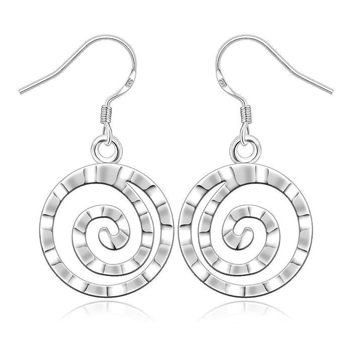 Lucky Silver - Silver Designer Round Swirl Dangle Earrings - LOCAL STOCK - LSE353