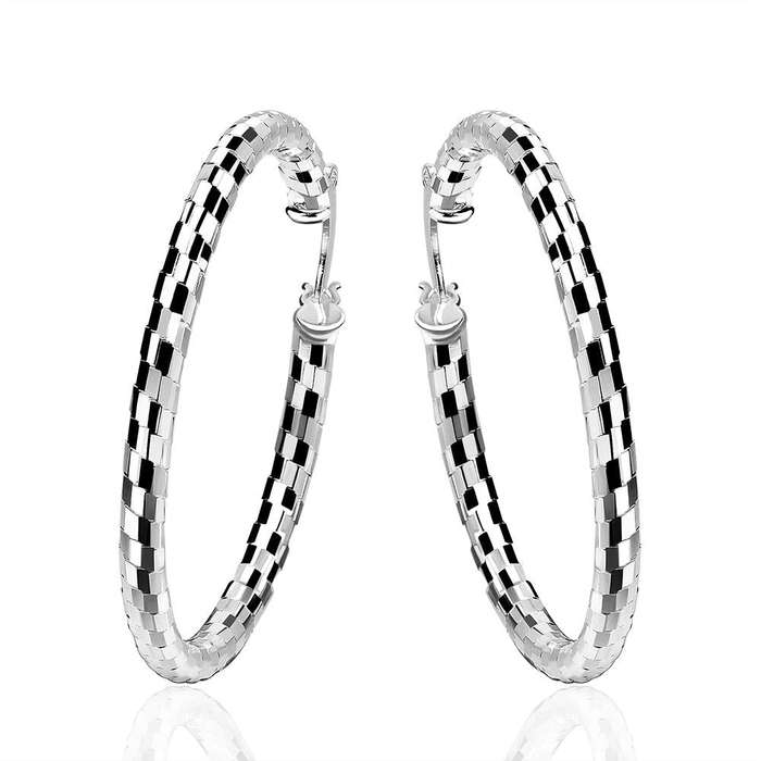 Lucky Silver - Silver Designer Round Hoop Paved Earrings - LOCAL STOCK - LSE594