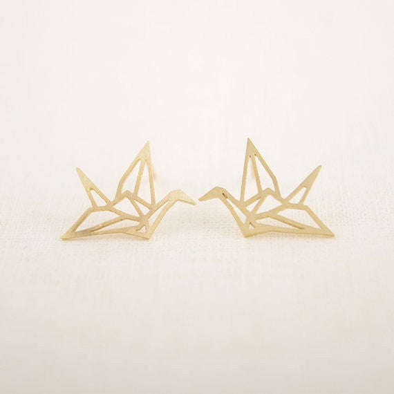 Silver Designer Origami Bird Earrings - Silver