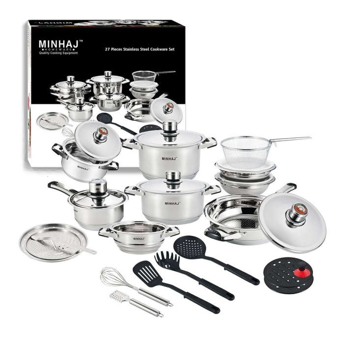 27pc Pot Set - Stainless Steel Heavy Bottom
