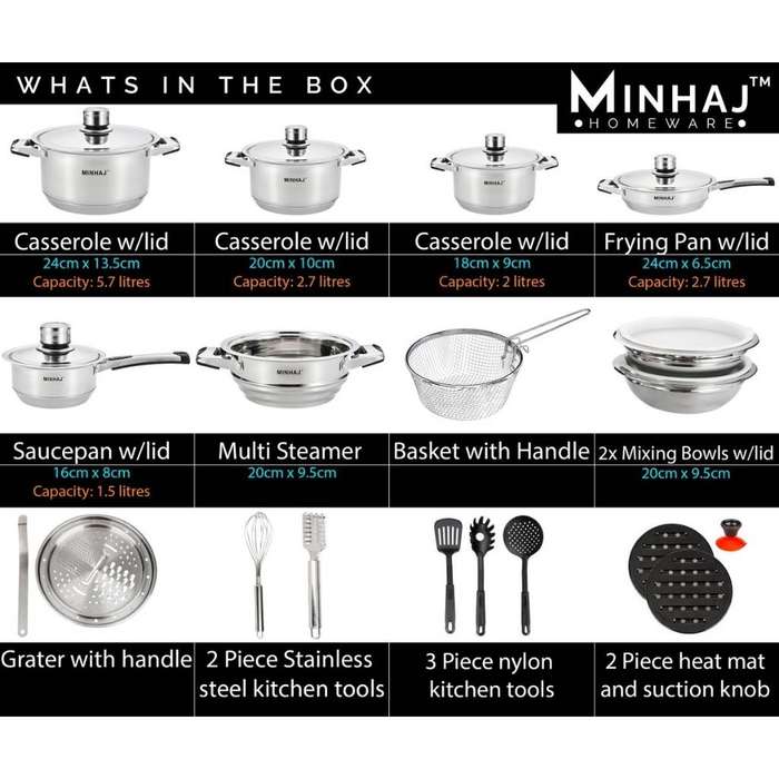 27pc Pot Set - Stainless Steel Heavy Bottom