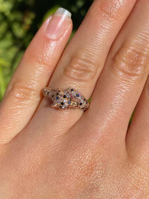 18K gold ruby and diamond leopard ring.