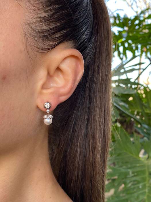 18K gold Akoya pearl and CZ earrings.