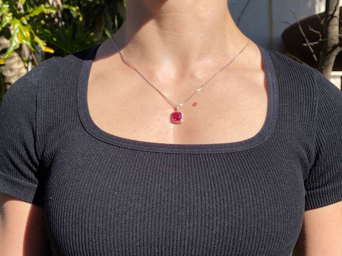 18K gold rubellite tourmaline and diamond pendant.