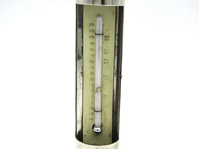 Sterling silver thermometer with swivelling case.
