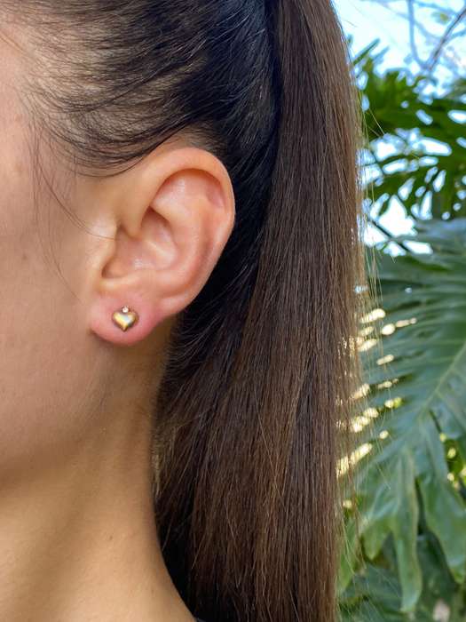 18K gold tri-colour gold diamond heart earrings by Jka Köhle, circa 1970's.