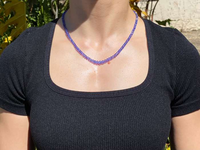 18K gold tanzanite bead necklace.