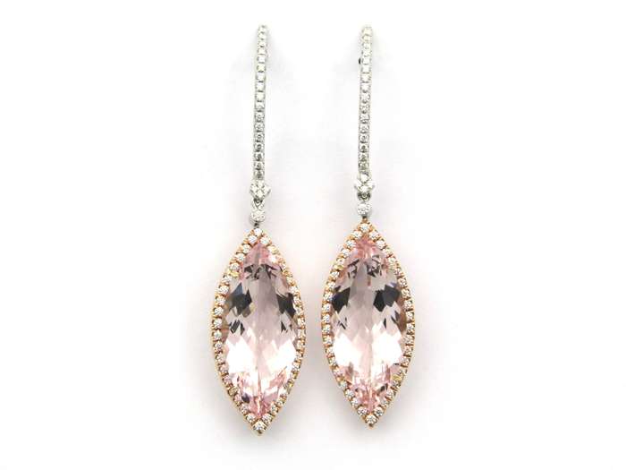 Platinum and 14K gold morganite and diamond earrings by M&V Vanguard & Co.
