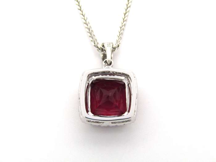 18K gold rubellite tourmaline and diamond pendant.