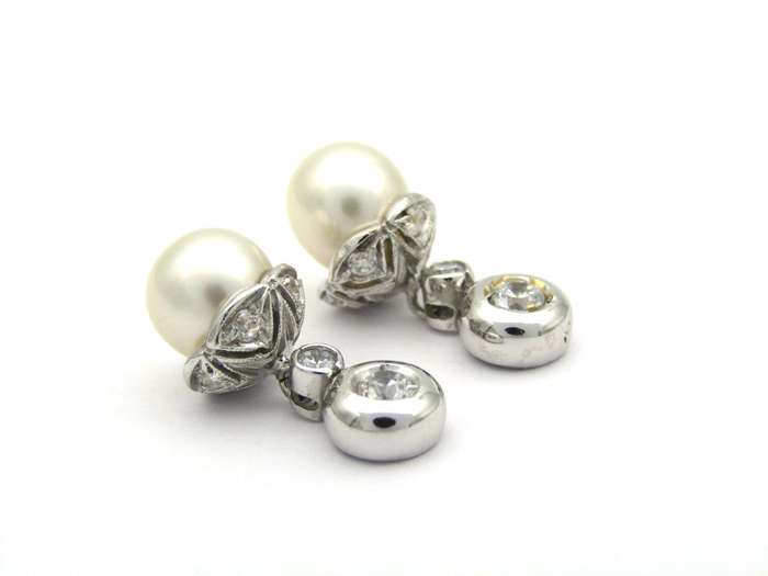 18K gold Akoya pearl and CZ earrings.