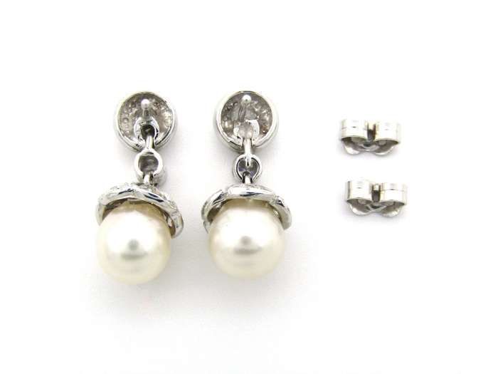 18K gold Akoya pearl and CZ earrings.