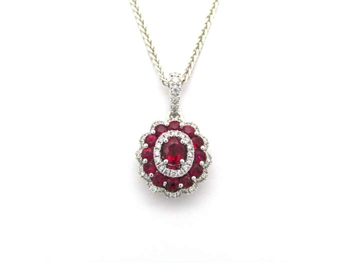 18K gold ruby and diamond pendant.