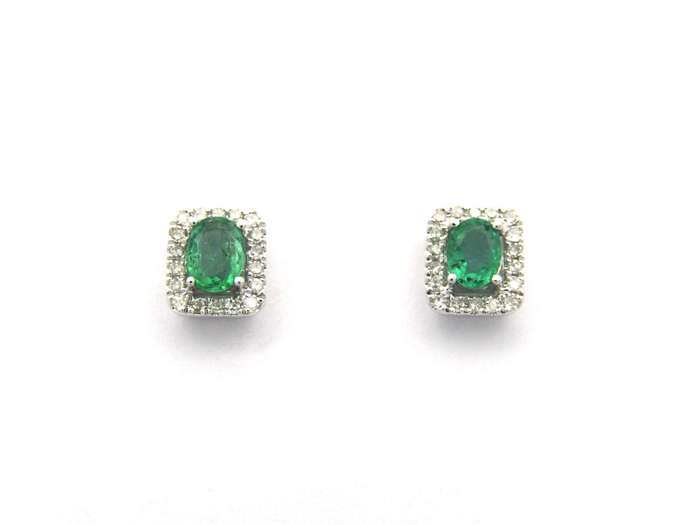 9K gold emerald and diamond earrings.