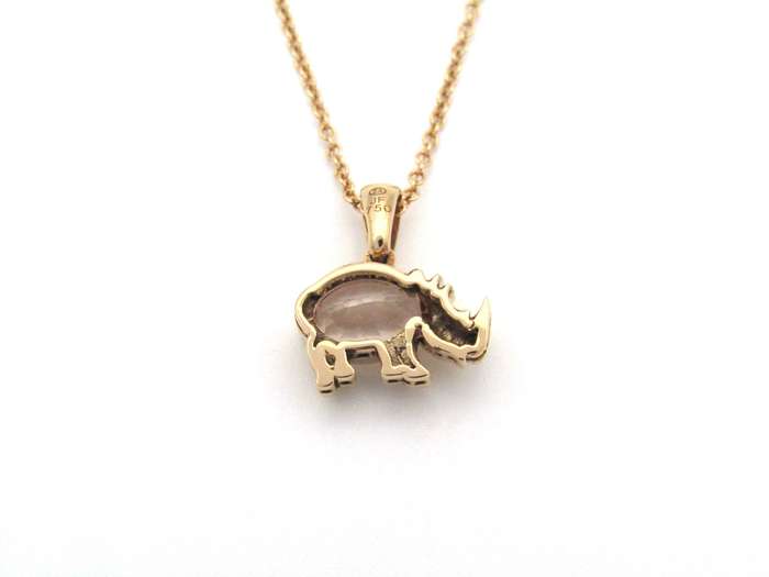 18K gold morganite and diamond rhino pendant.