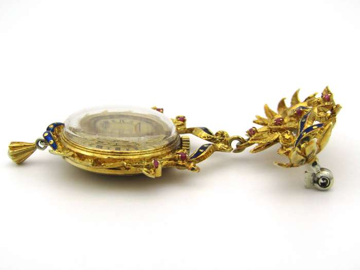 18K gold Edwardian enamel and ruby Montreux watch. Circa 1900.