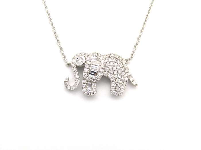 18K gold diamond elephant necklace.
