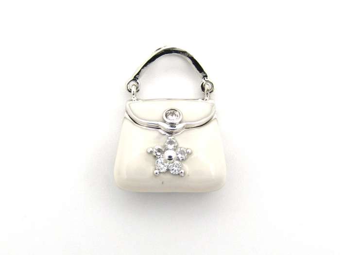 14K gold enamel and diamond handbag pendant.