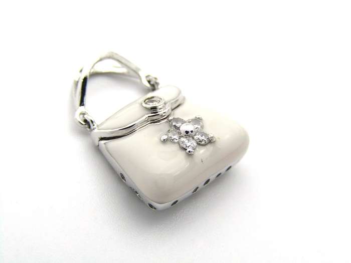 14K gold enamel and diamond handbag pendant.