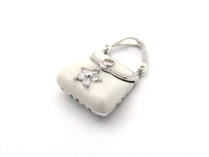 14K gold enamel and diamond handbag pendant.