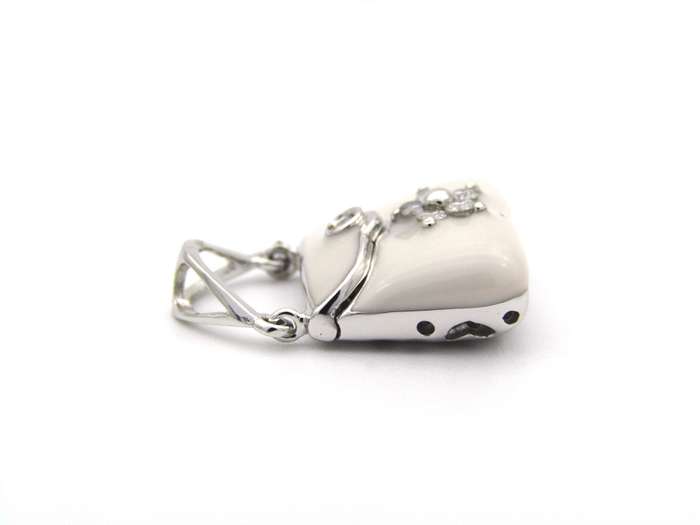 14K gold enamel and diamond handbag pendant.