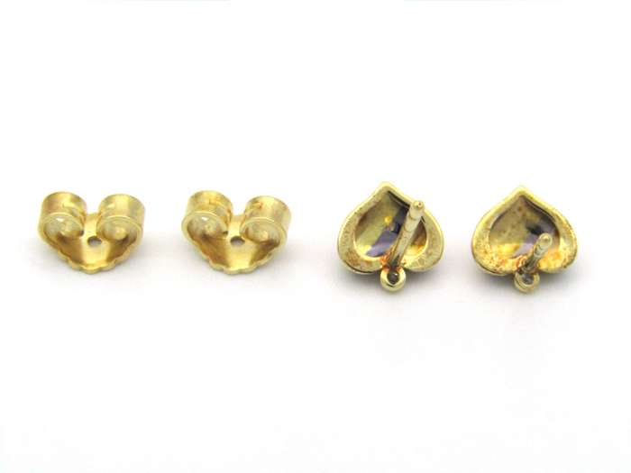 18K gold tri-colour gold diamond heart earrings by Jka Köhle, circa 1970's.