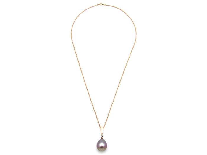 9K gold freshwater pearl and diamond pendant with 18K gold chain.