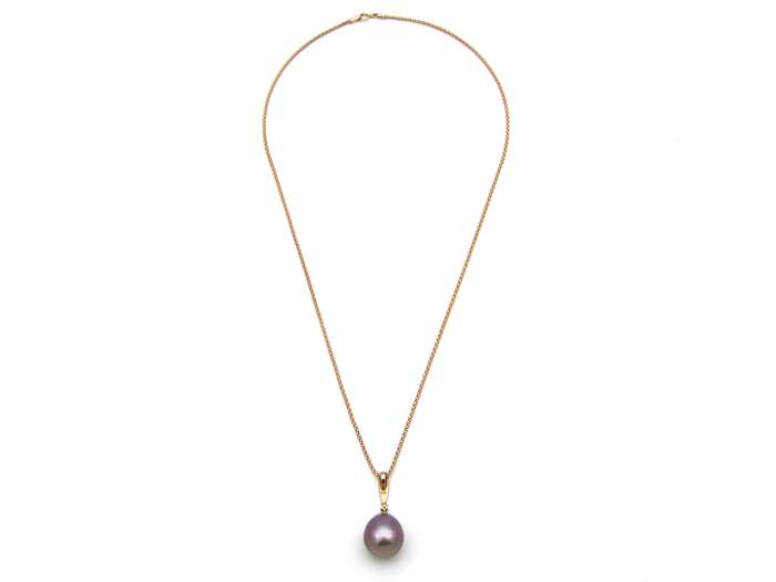 9K gold freshwater pearl and diamond pendant with 18K gold chain.