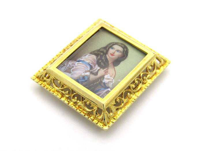 18K gold handpainted miniature necklace or bracelet of Varvara Rimskaya-Korsakova, circa 1980's.