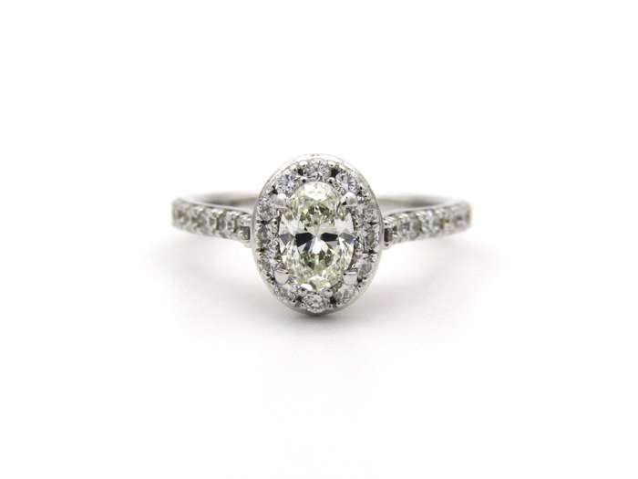 Platinum and 18K gold Angel Halo diamond ring by Browns.