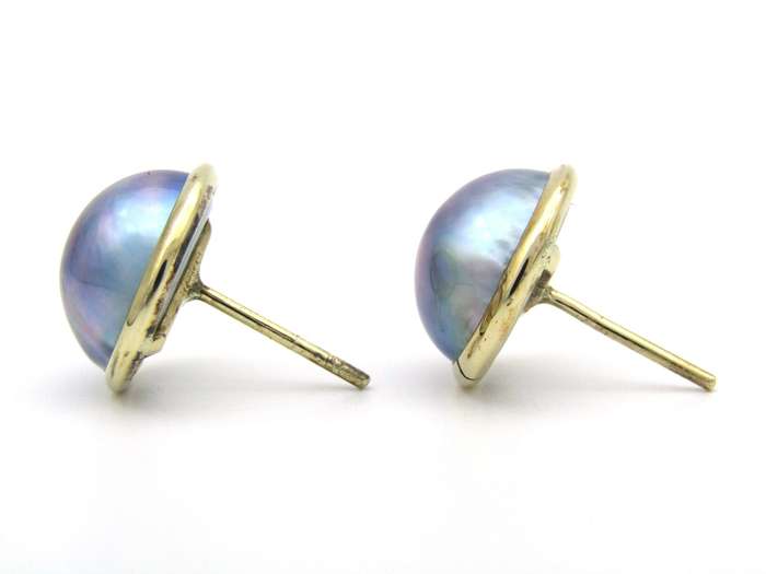 9K gold round mabé pearl earrings and enhancer set.