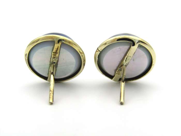 9K gold round mabé pearl earrings and enhancer set.