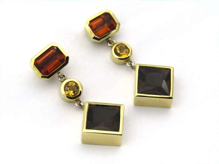 18K gold citrine and smoky quartz earrings.