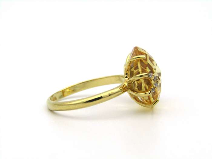 18K gold citrine and diamond ring by Kiara.