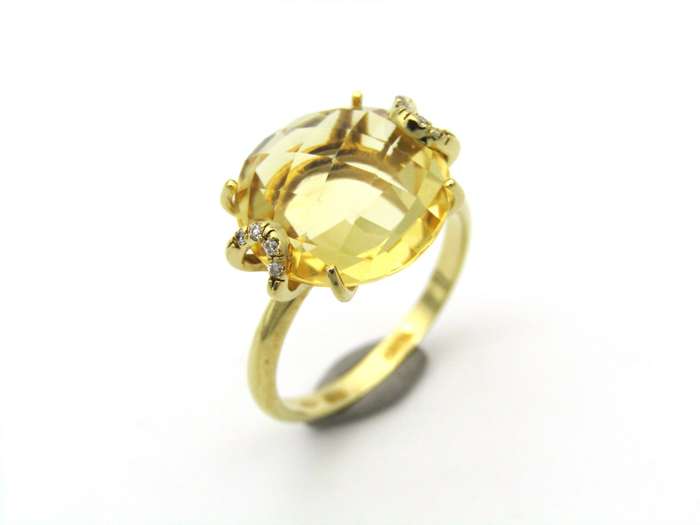 18K gold citrine and diamond ring by Kiara.