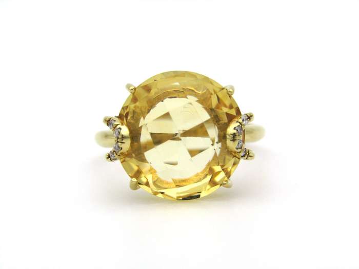 18K gold citrine and diamond ring by Kiara.