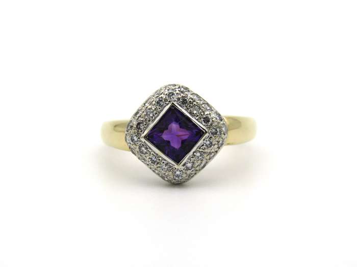18K gold amethyst and diamond ring.