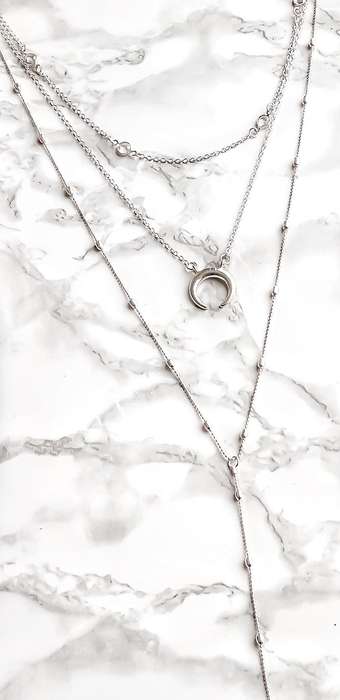 Boho Crescent Moon & Stone Layered Necklace