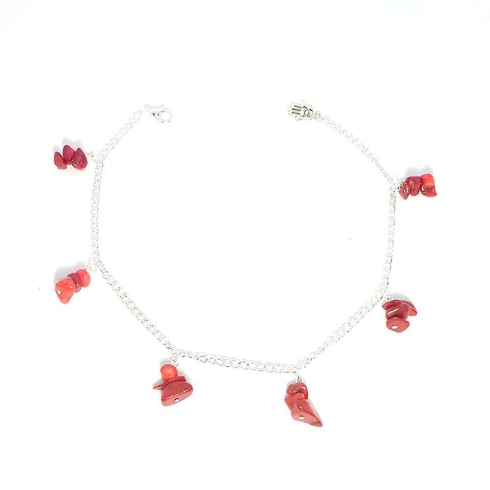 Gemstone Chain Anklet - Red Coral
