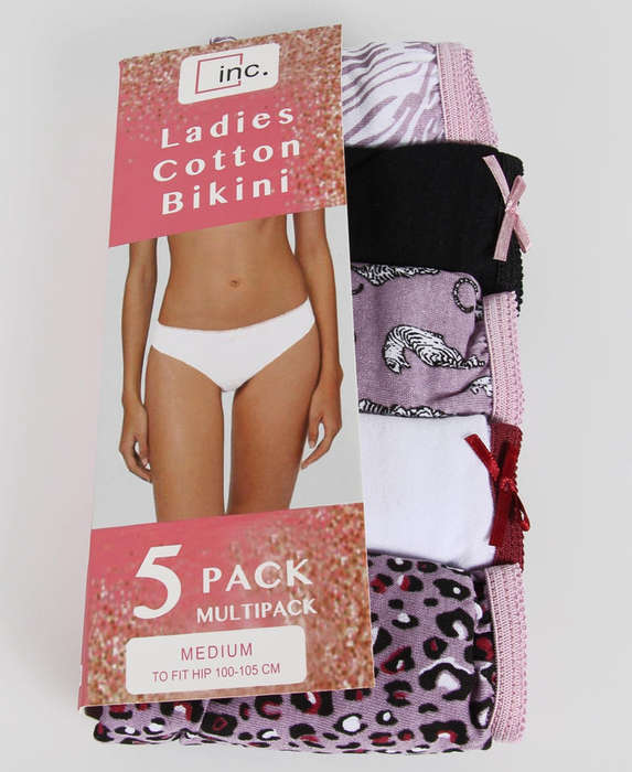 Ladies` 5 Pack Cotton Bikini