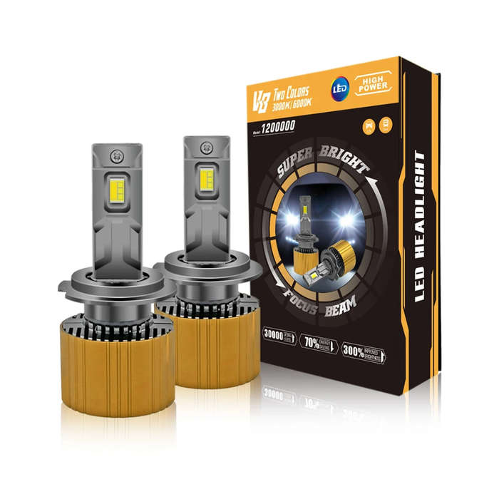  V8 Tri-Colour LED Headlight Bulb  10000 Lumens-H4