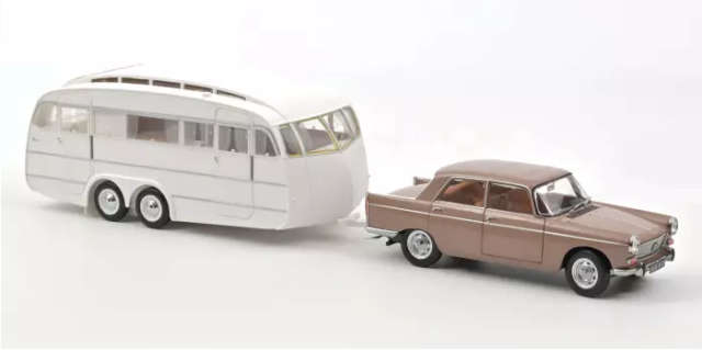 Peugeot 404 1965 Brown metallic with Caravan Hénon 1:18 Norev