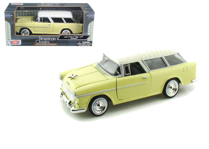 CHEVY BEL AIR NOMAD LIGHT YELLOW 1955 1/24, DIECAST CAR, COLLECTABLE CAR.