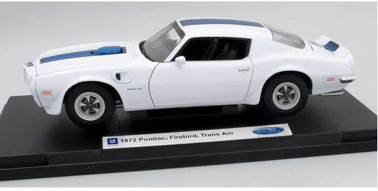 1/18 PONTIAC FIREBIRD TRANSAM WHITE / BLUE  1972 DIECAST, DIECAST CAR, COLLECTABLE CAR.
