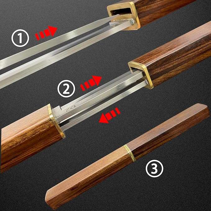 2PCS Katana Japanese Fixed Blade Knife with Wood Handle - D2 Steel Tanto Knife + Drop Point Knife...