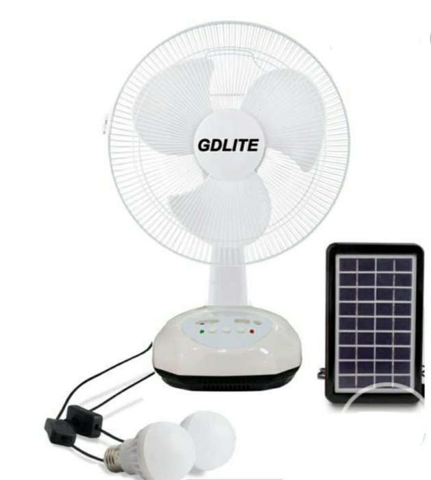 12" Rechargeable Fan With 2 LED Lights - Solar or AC/DC