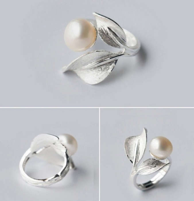 Sterling Silver Plated and Pearl Adjustable Ring