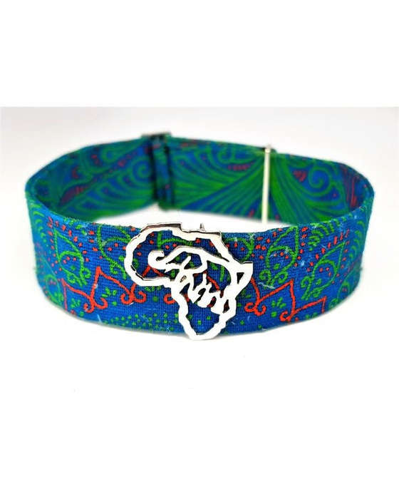 Sterling silver elephant in Africa frame on shweshwe bracelet